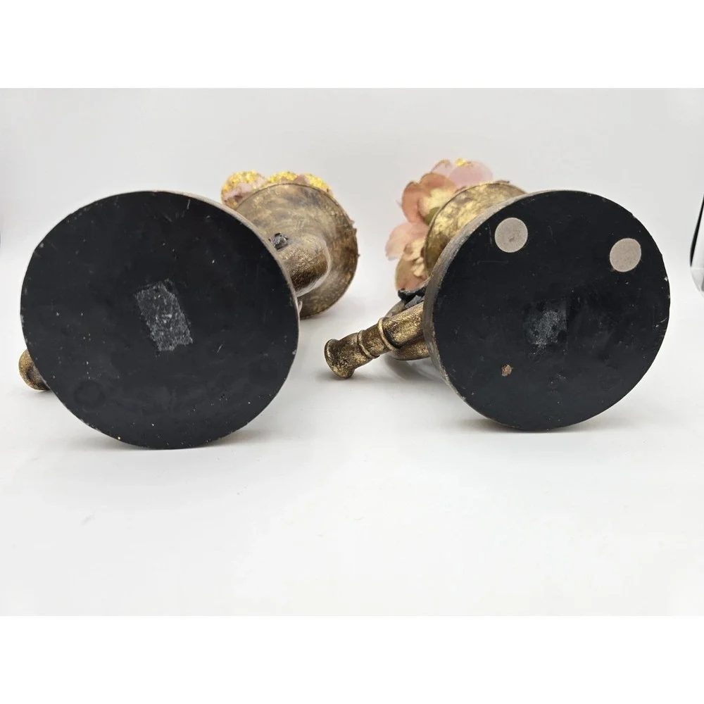 Gold Color French‎ Horn Faux Flower Vases Table Decor Set Of 2